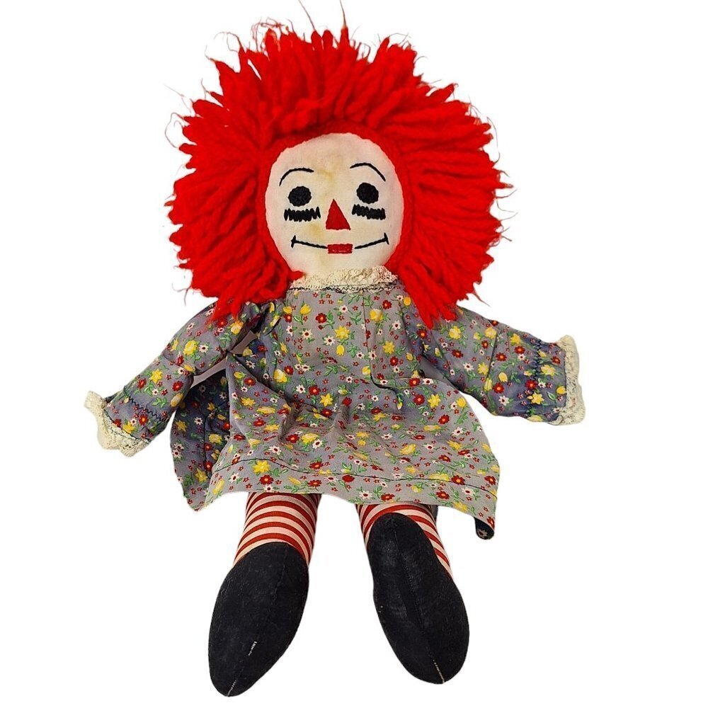Handmade Raggedy Ann Plush Doll 21 Inch Floral Dress